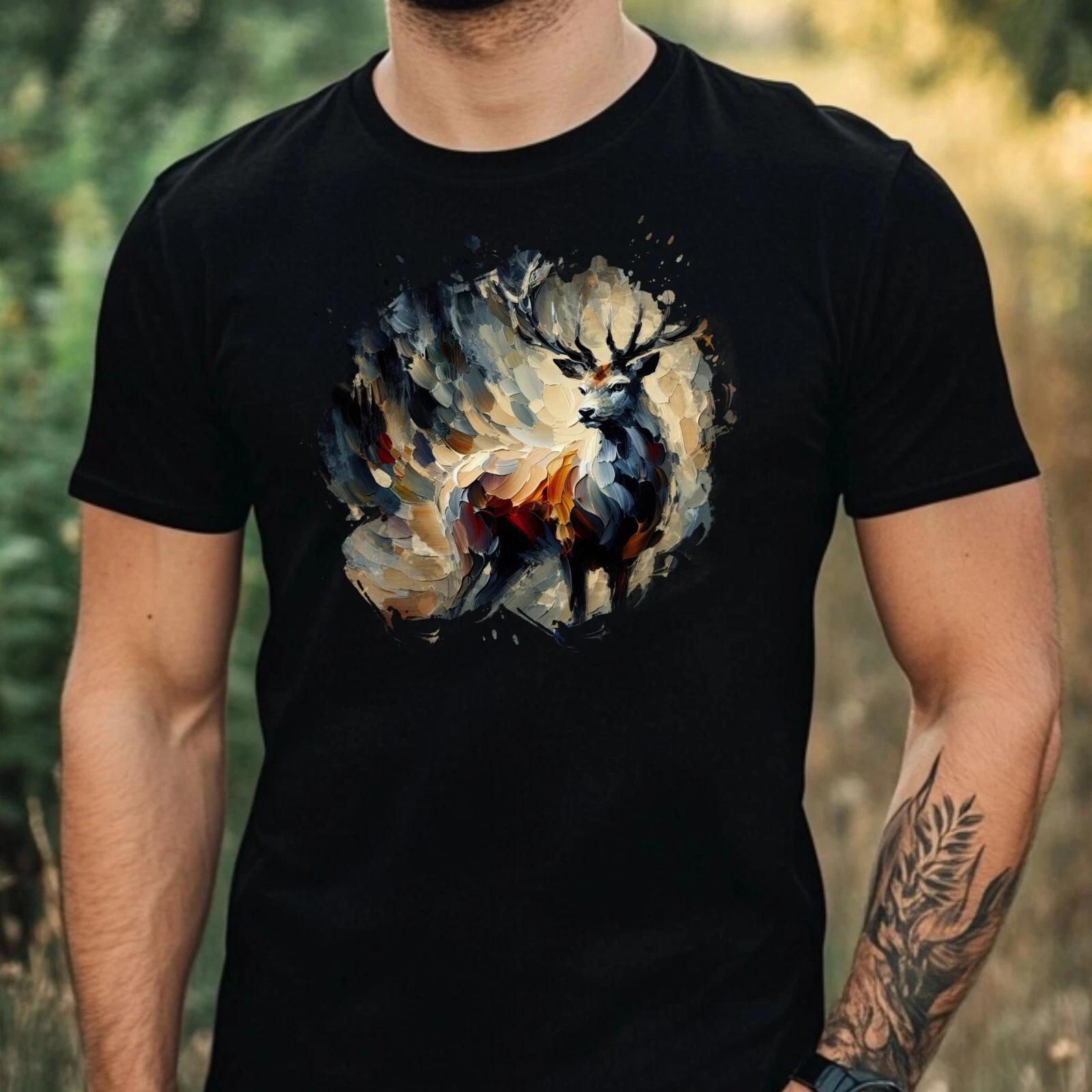 T-Shirt Herren Aquarell Hirsch Motiv Baumwolle Größe XS bis 5XL XL