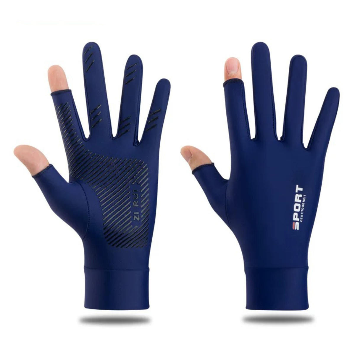 

Перчатки Ice Silk Halffinger для велоспорта для мужчин и женщин, для занятий спортом на открытом воздухе, фитнеса, вождения, рыбалки, высокоэластичные, удобные one size темно-синий