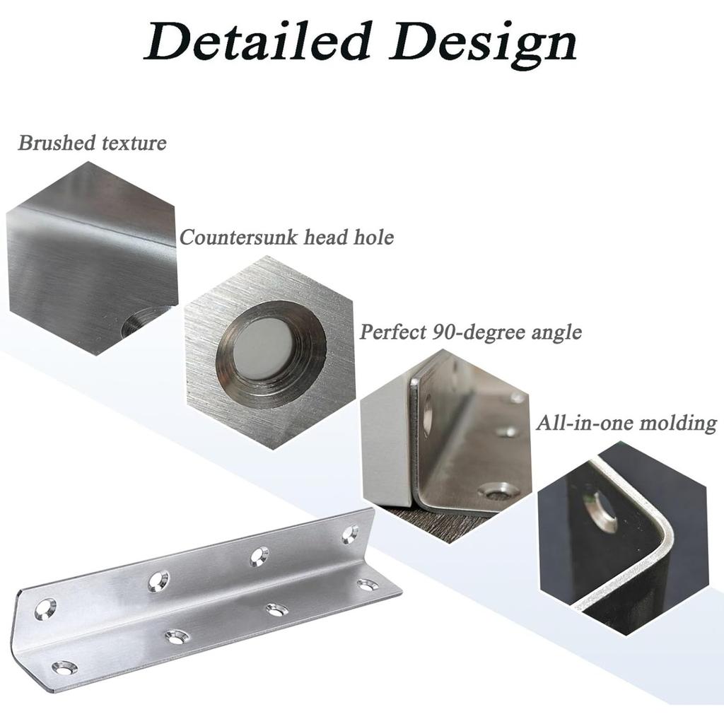 6 pcs Heavy Duty Stainless Steel Corner Brace | Long L Shaped Mounting Brackets for Wood Furniture Cabinet Repair Reinforcement