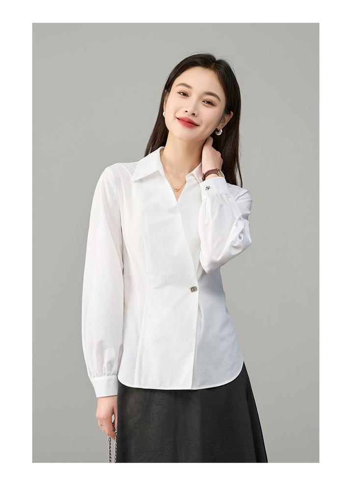 Yalida French Style V-Neck Cinched Waist Shirt for Women