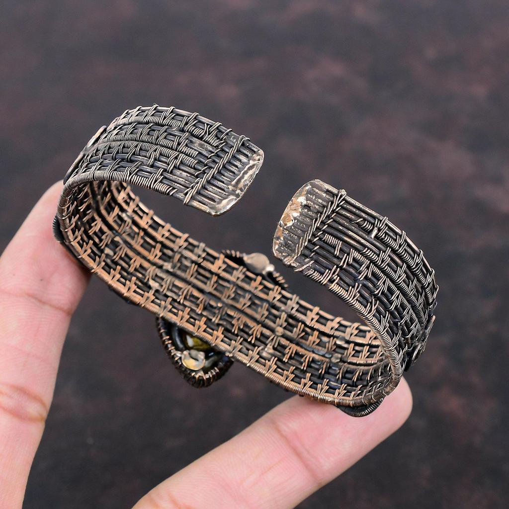 Ammonite Fossil Cuff Bracelet Copper Wire Wrapped Gemstone Bangle Rainbow Moonstone Cuff Bracelet Adjustable Bangle Handmade Copper Jewelry