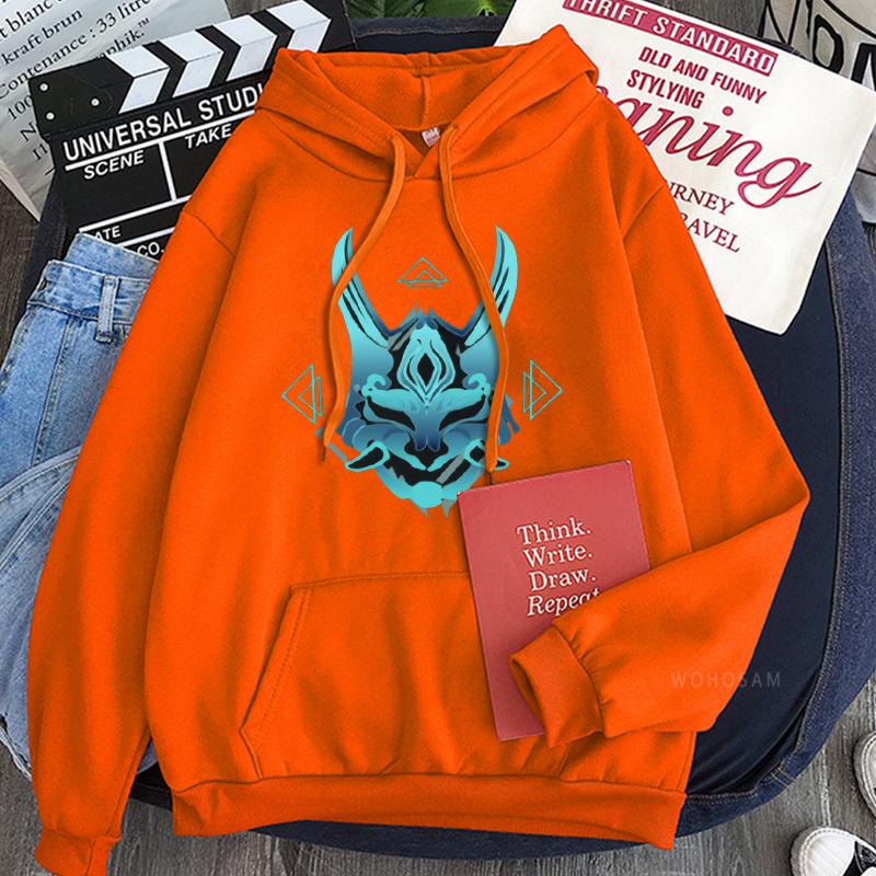 Genshin Impact Hoodies Harajuku Ästhetik Xiao Maske Fangs Grafik Streetwear Langarm Männer Winter Warme Patchwork Sweatshirts