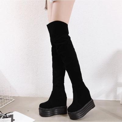 Obuwie damskie na bardzo wysokim obcasie, za kolano, buty damskie na koturnie, elastyczne, zimowe, 15 cm, nowość, modny, PU