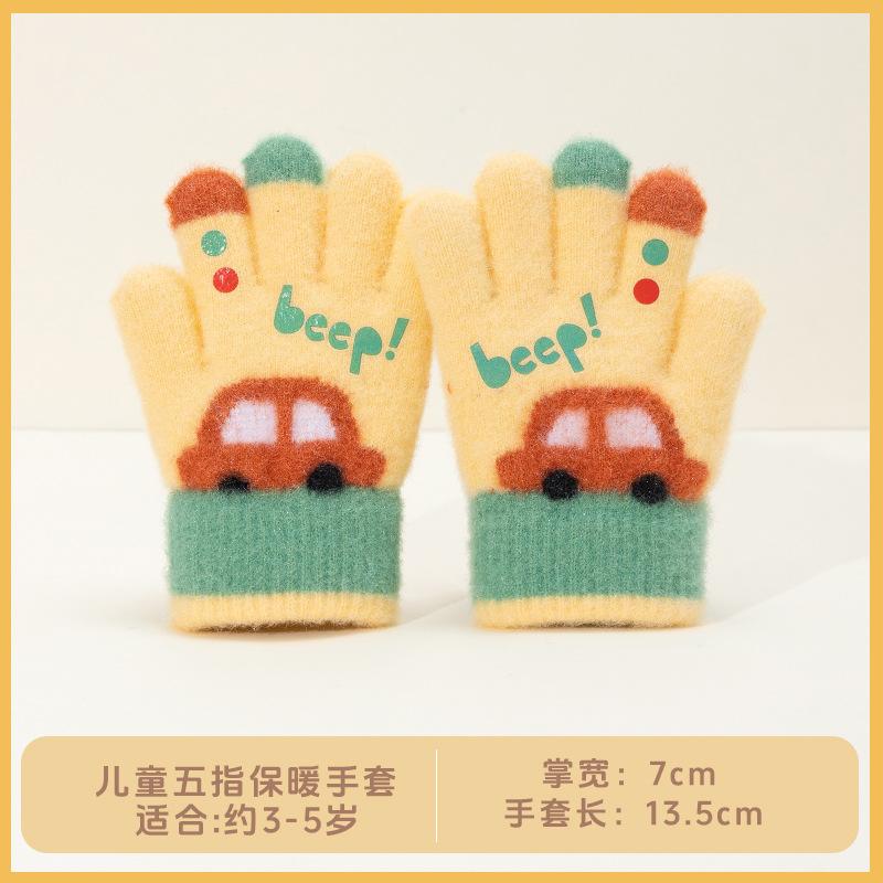 - Year-old Kindergarten Girl Treasure Fleece, Thickened Warm and Cold-proof Knitted Cute Cartoon Five-finger Children's Winter Gloves