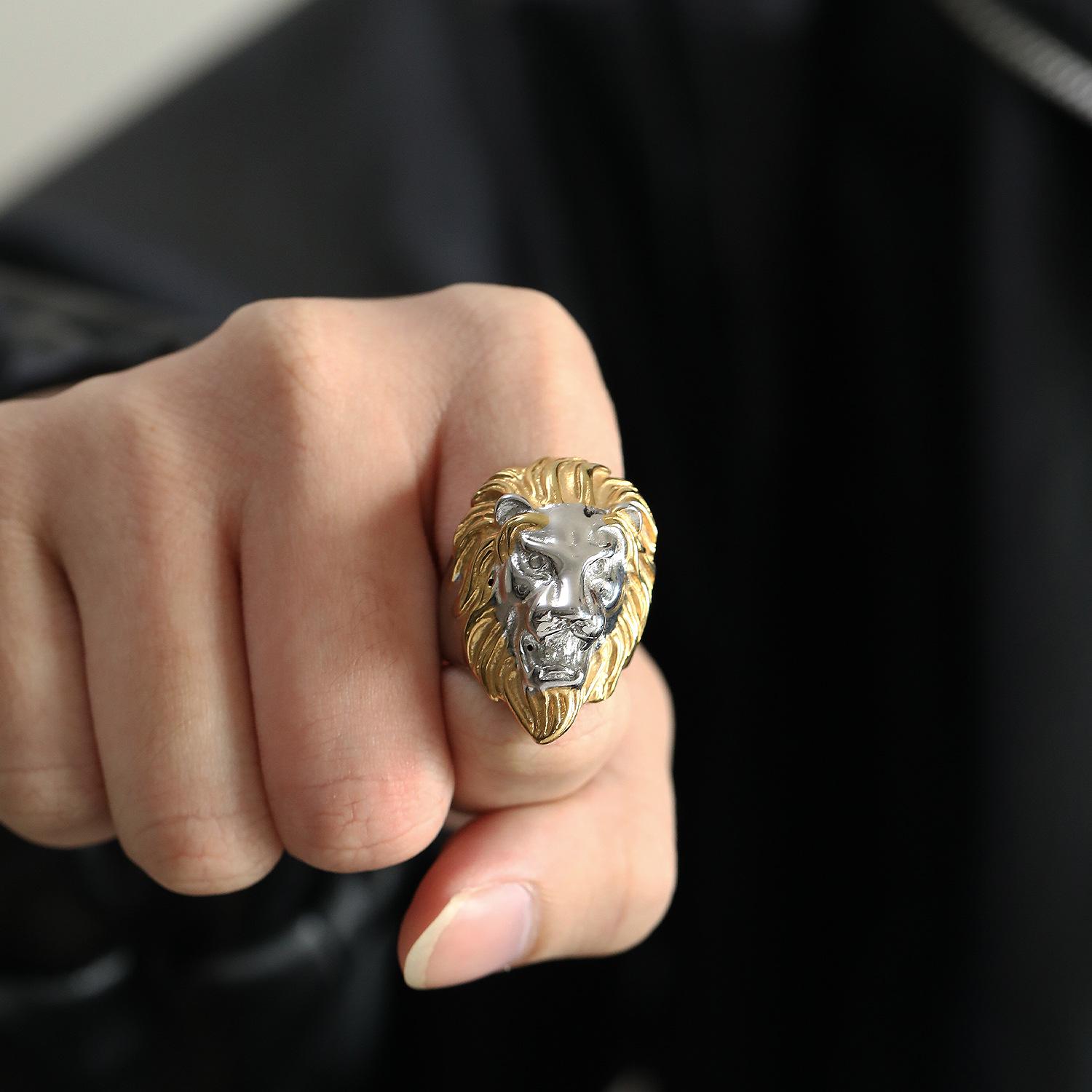 Haiteng Men s European American Exaggerated Wish Rock Punk Lion Head Titanium Steel Ring Size 7