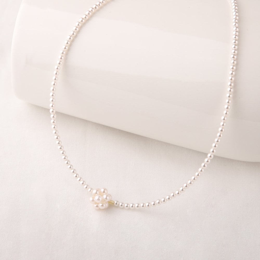 Flower Pearl Pendant 3mm Pearl Necklace Ec366N