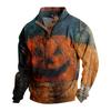 Men's Casual Fashion Christmas Printed Hoodless Sweatshirt Wide Men's Loose Button Stand Collar Hooded Sweatshirt