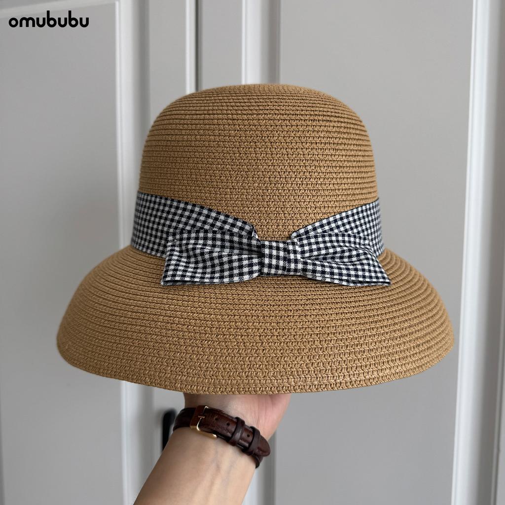French bow bell straw hat women's beach sun hat small holiday sun hat