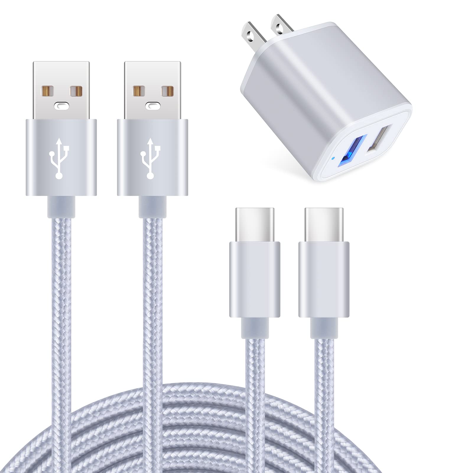 

Зарядное устройство Viviver Andriod LED Type C, кабель для быстрой зарядки, в комплект входят 2 USB-адаптера переменного тока на 2 порта, USB-кабель, розетка для мобильного зарядного устройства, зарядное устройство для смартфона Android