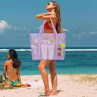 Bolsa de Praia de Malha com Múltiplos Bolsos de Grande Capacidade - Bolsa Versátil de Mão para Armazenamento de Chuveiro