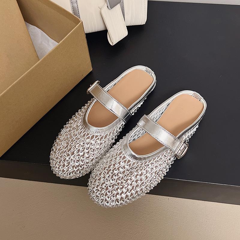 Summer rhinestone Mary Jane bag head slippers women's new summer wear half-support single shoes cool slippers
