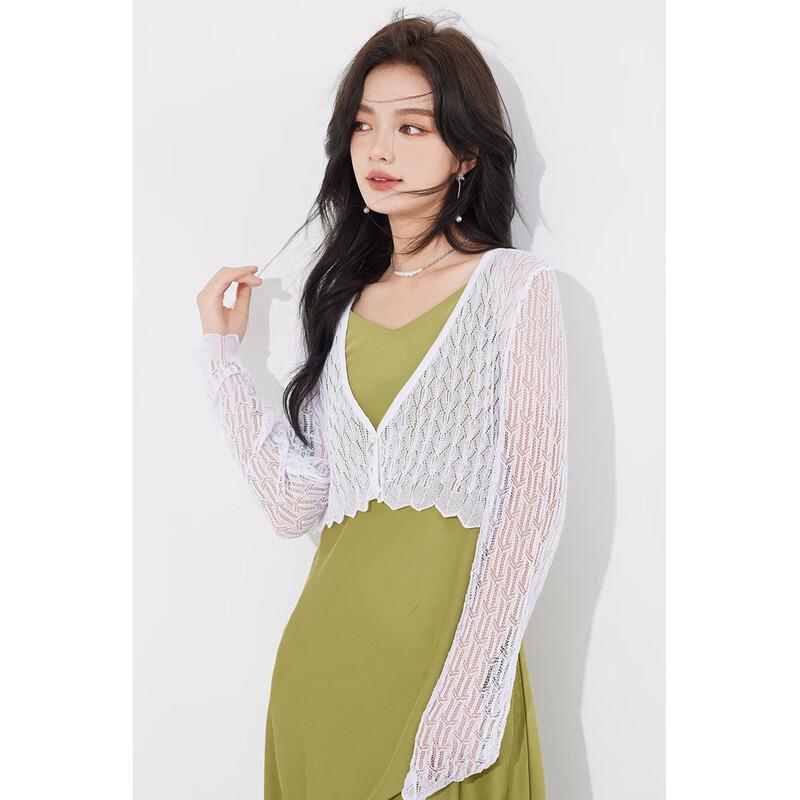 Cardigan scurt de vară pentru femei, din jacard cu tricotaj gol