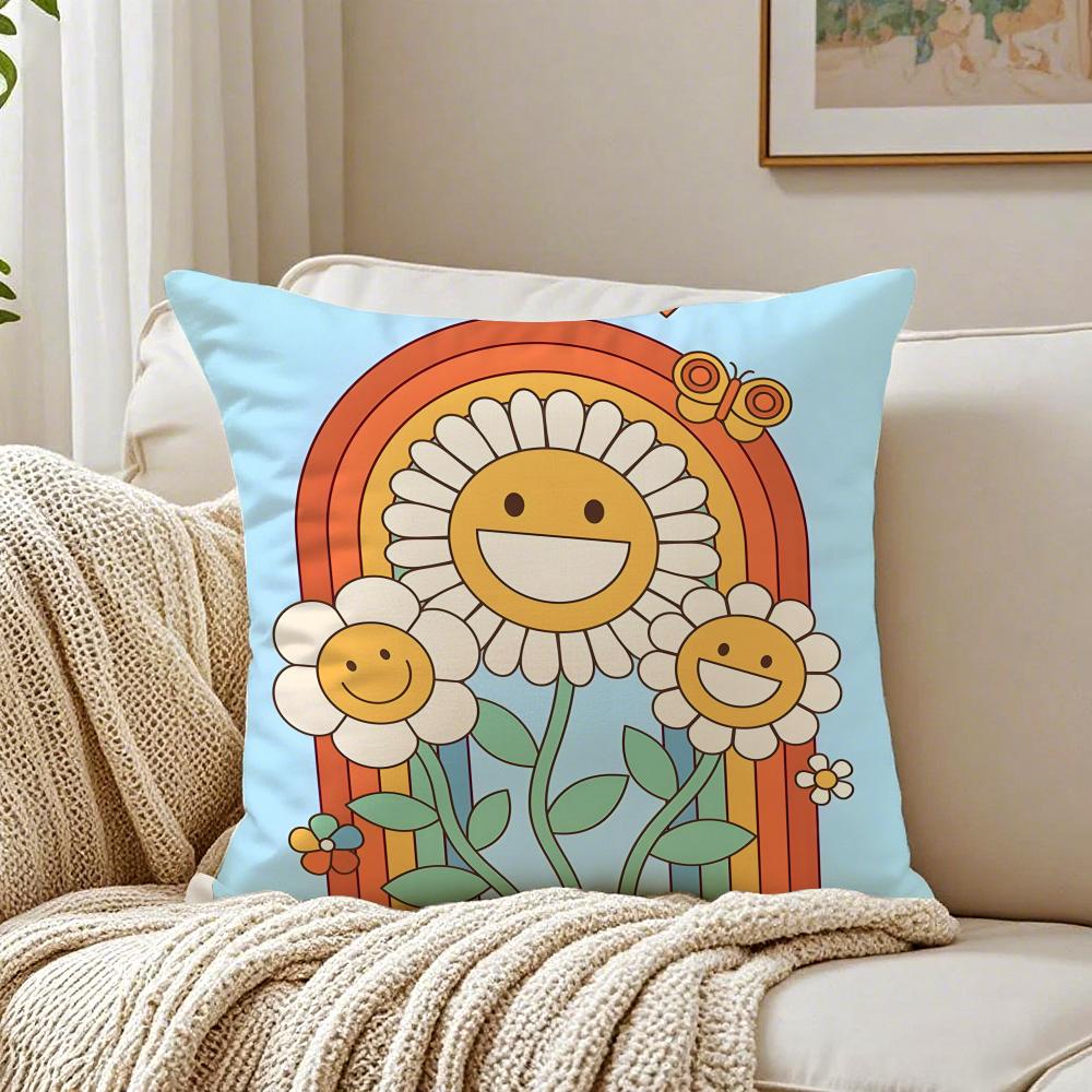 Cute Cartoon Sunfloweres Childlike Art Cushion Cover Pillowcase Antidustmite Living Room Sofa Decor Cushion Room
