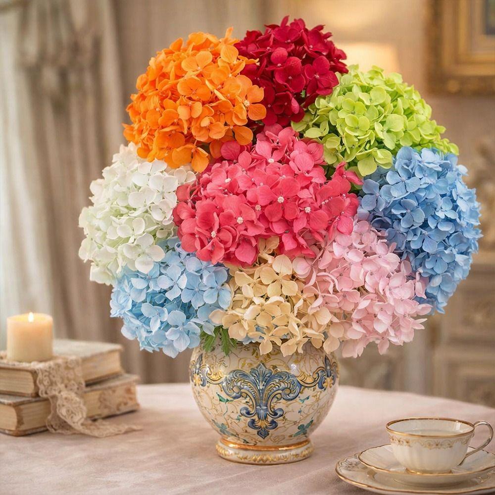 5 Heads Artificial Hydrangea Flower DIY Silk Bridal Hydrangea Bouquet Beauty Fake Hydrangea Flowers