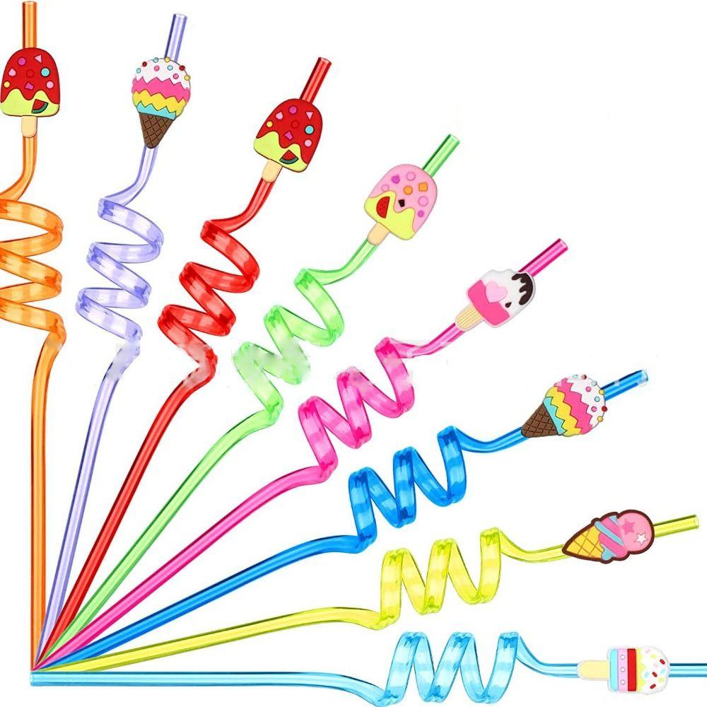 

8pcs Cartoon Reusable Straws Vibrant Drinking Straws Ice Cream-Shaped Straws Party 8pcs