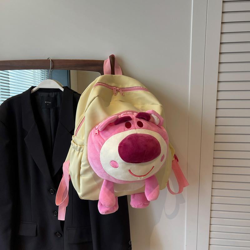 2023 New Canvas Large Capacity Double Shoulder Backpack Cartoon Trendy Cute Pink Girl Bag Tide