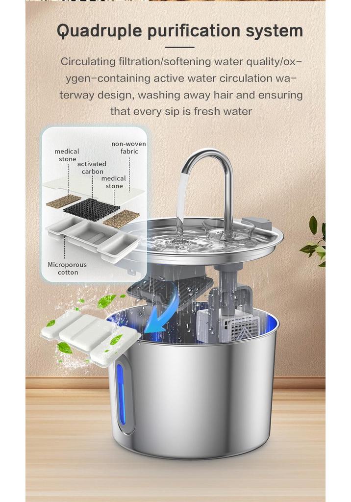 Smart Automatic 304 Stainless Steel Pet Water Fountain for Cats - Silent Dispenser