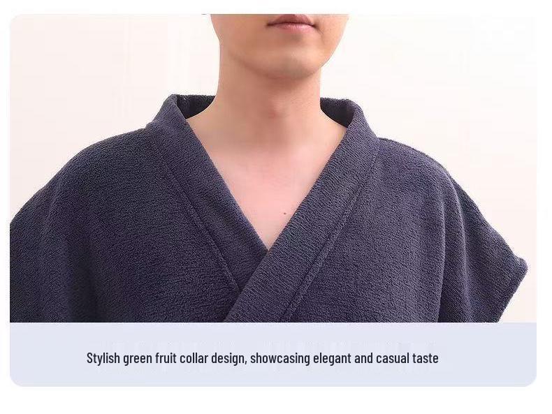 Unisex Plaid Absorbent Bath Towel Robe - Short Sleeve Couplet for Men and Women