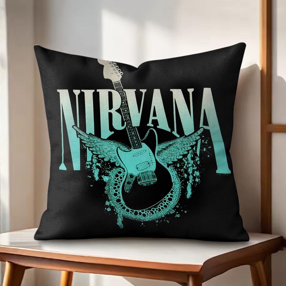 Cool Band NNirvana Cushion Cover Natural Linen Organic Fabric DoubleSided Printing Couch Pillow Covers Home Decor