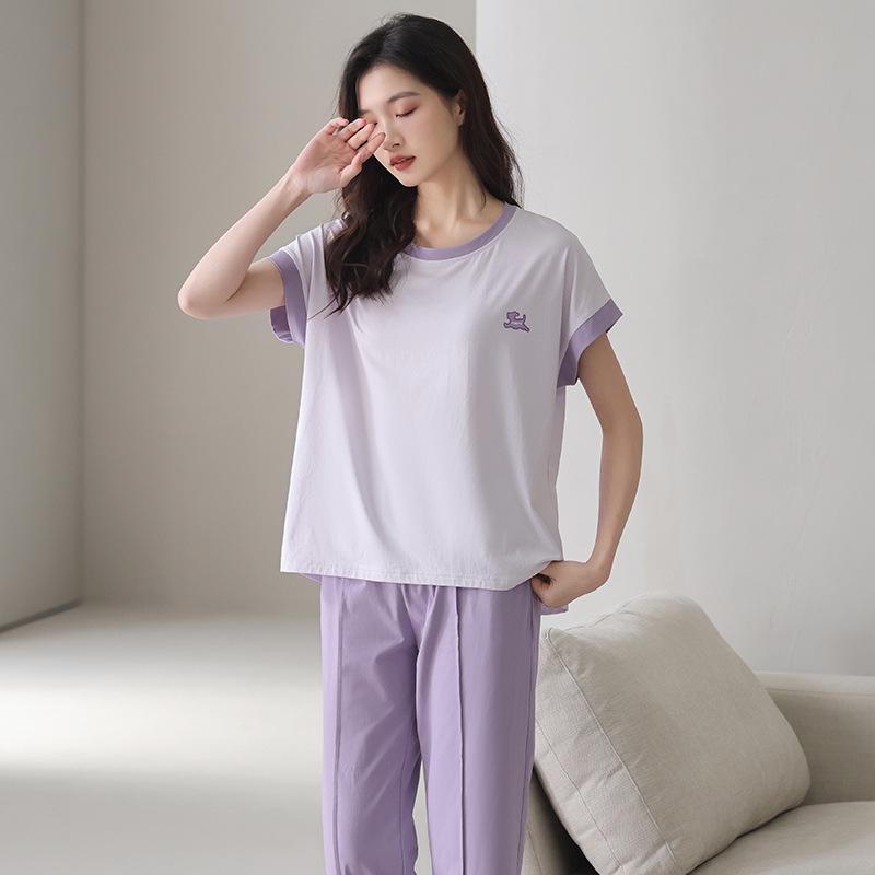 Lyocell Women's Summer Short Sleeve Pajama Set with Chest Pads - Casual Plus Size Home Wear