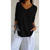 Women's European & American V-Neck Knit Sweaters, Slim Fit, Solid Color, 3/4 Sleeves, Casual Style