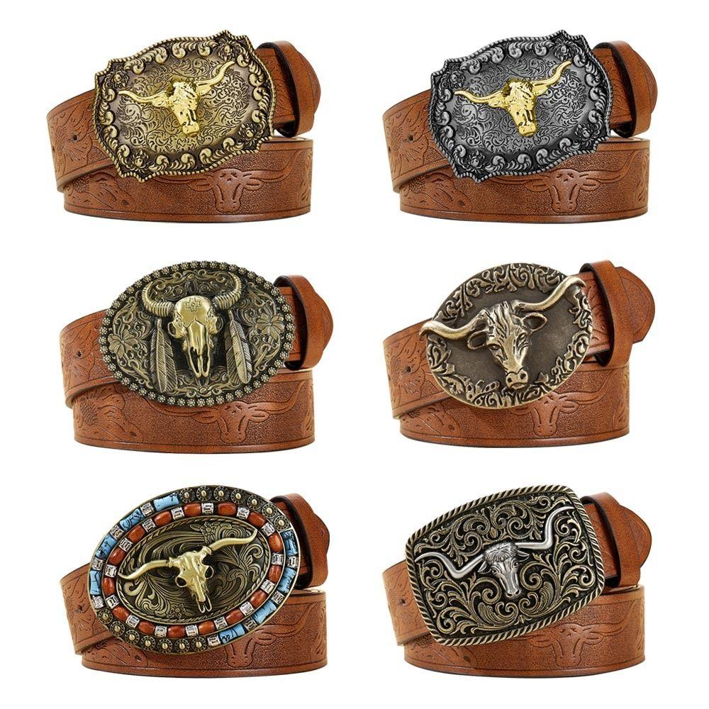 Floral Engraved Buckle Western Cowboy Belts PU Leather Leather Belt Fashion Waistband Belts  Pants
