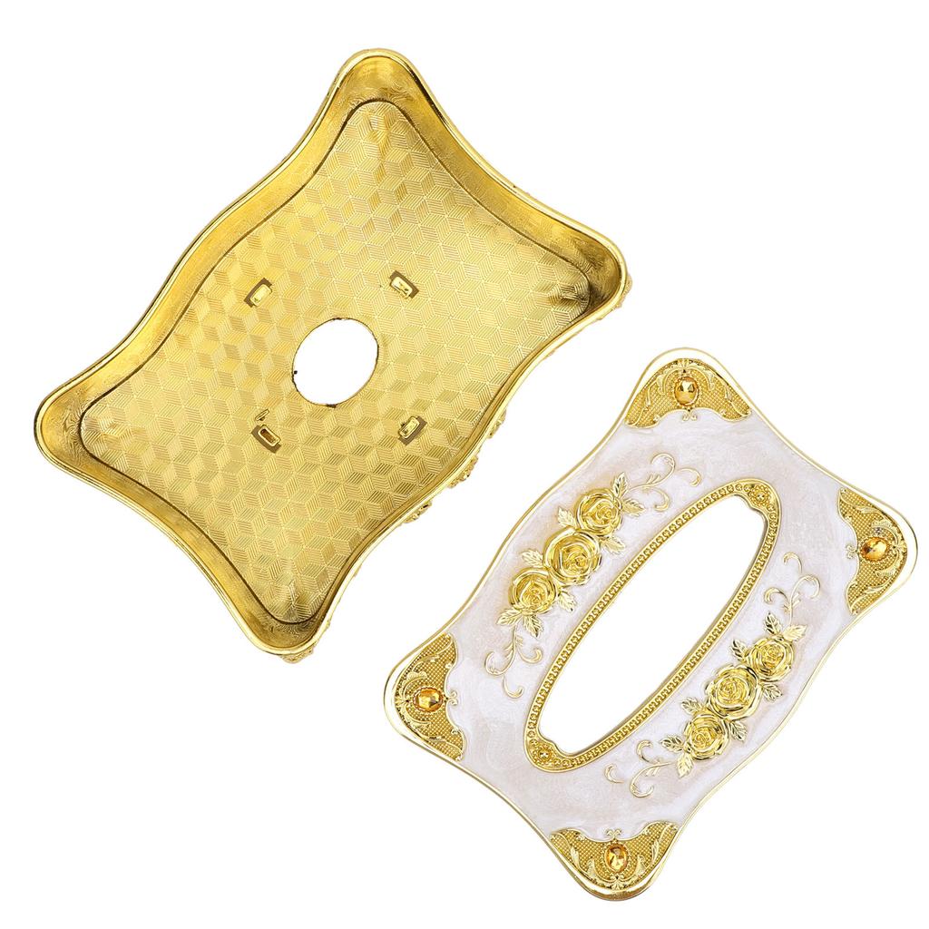 Tissue Box Cover Holder Luxury Facial Napkin Paper Towel Organizer Dining Room Ornaments Rose Pattern Gold White