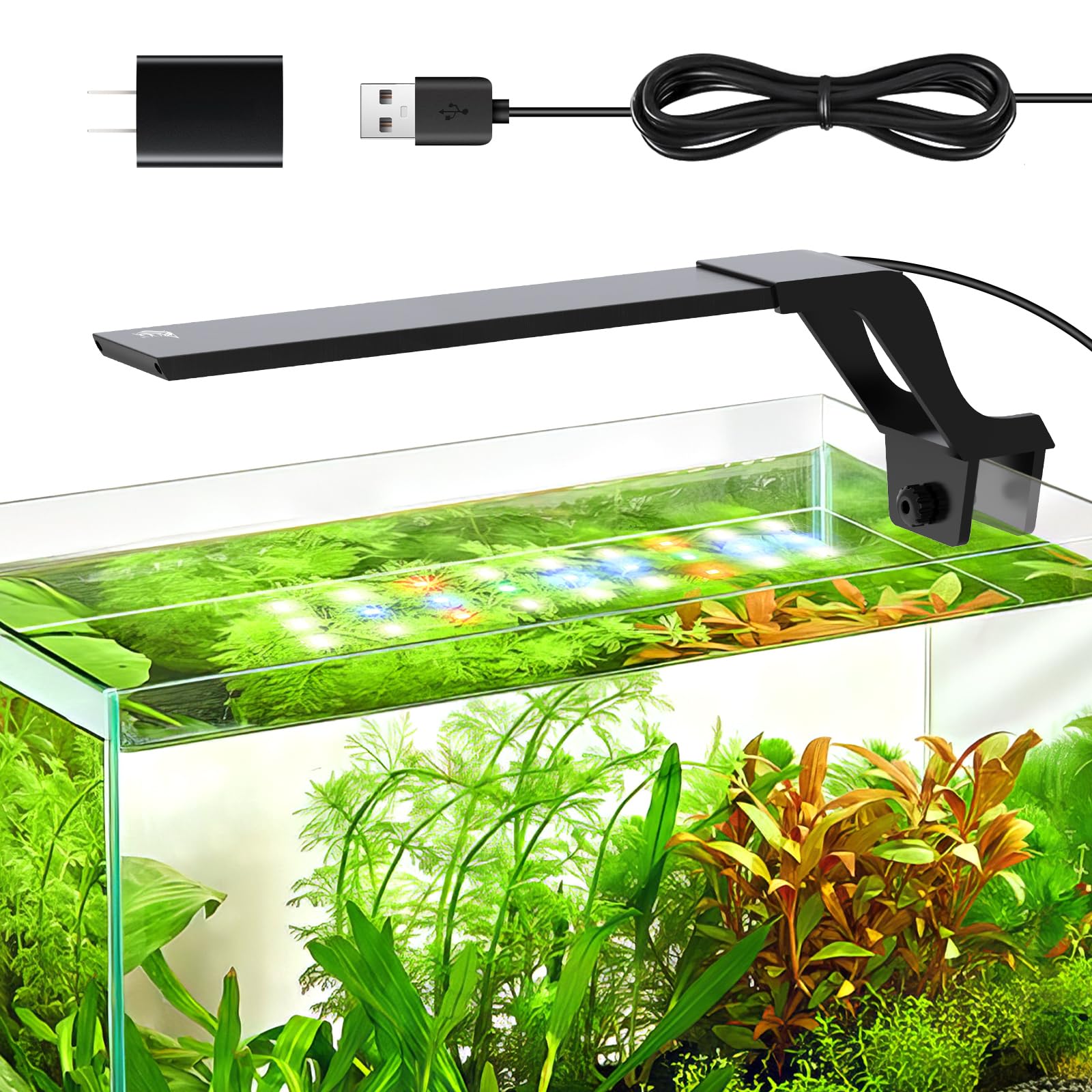 

AQQA Small Aquarium Light with Timer, 10 Brightness Settings, 3 Color Switching, USB Powered, 16H Auto Dimming Mode, for Small Aquariums, Medaka Light