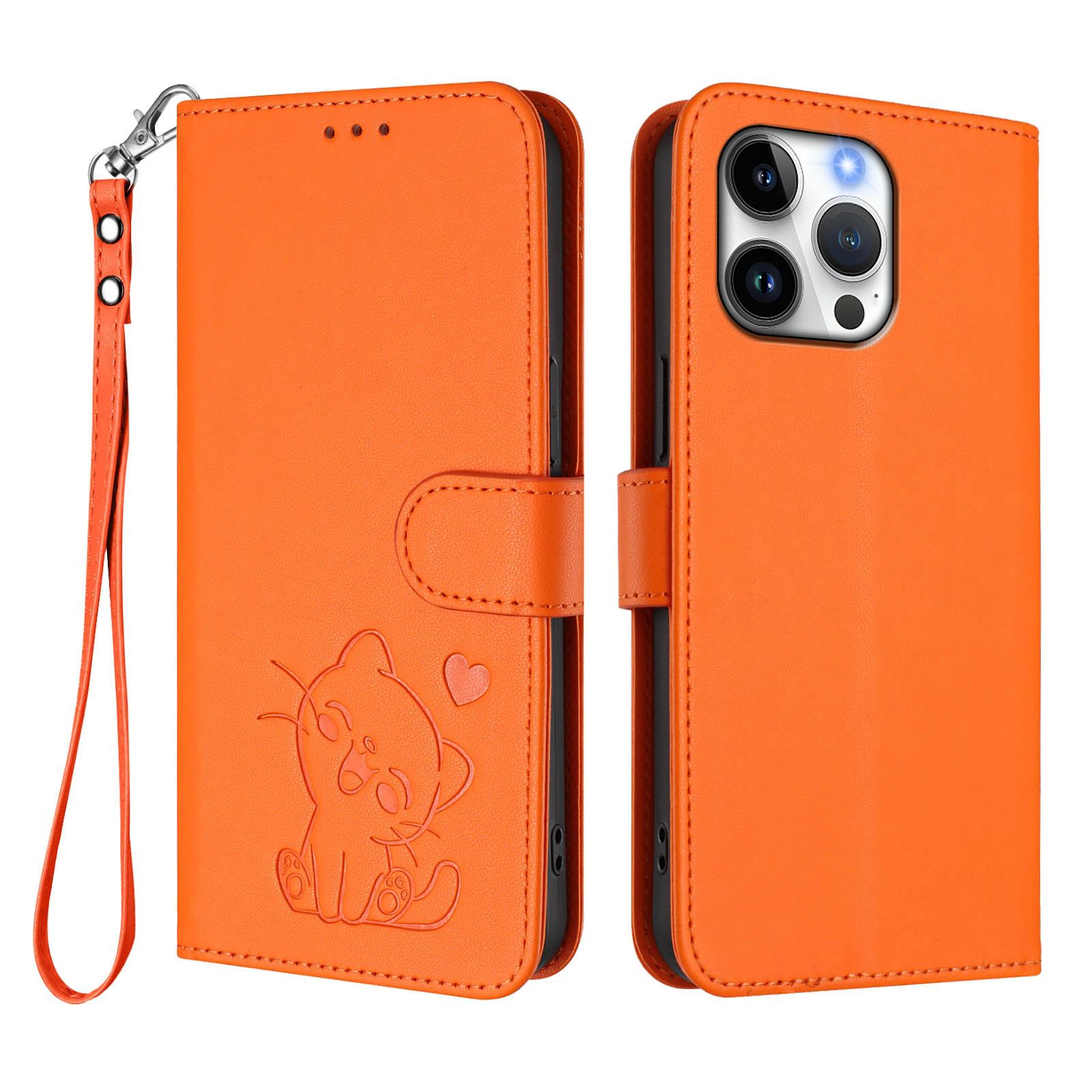 

For iPhone 16 Pro Max Wallet Case with Wrist Strap Love Cat Pattern Imprint Leather Phone Cover