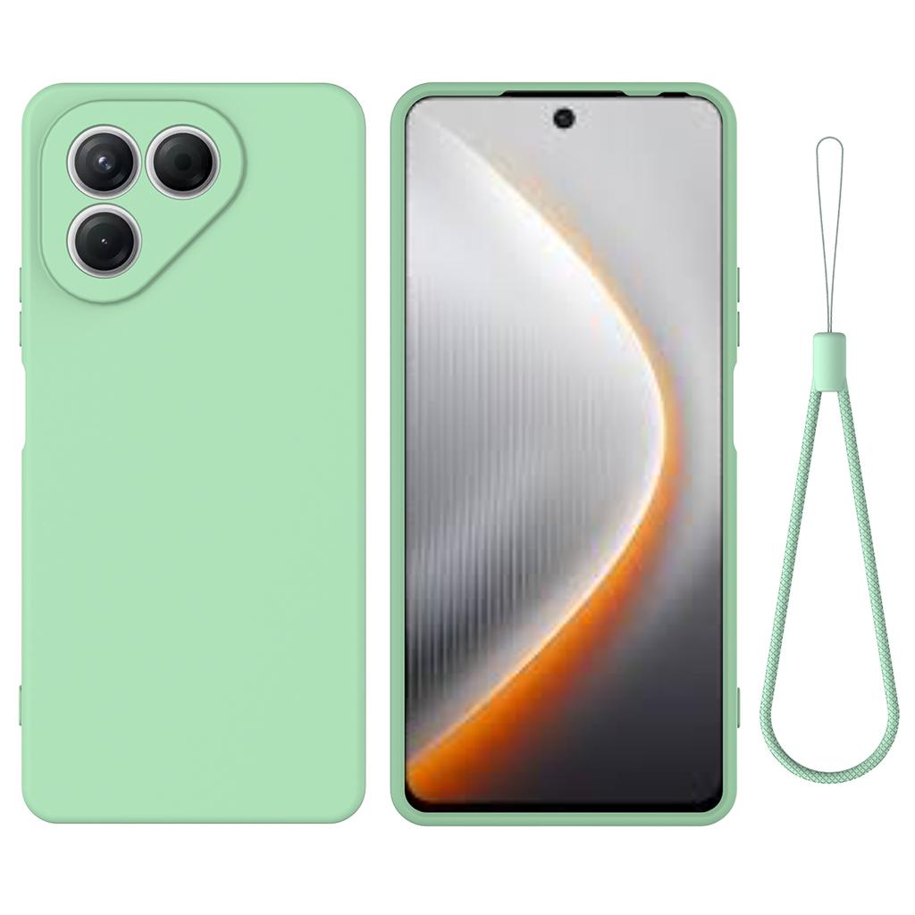 For TECNO Pova 7 4G Liquid Silicone Case Phone Back Cover with Hand Strap