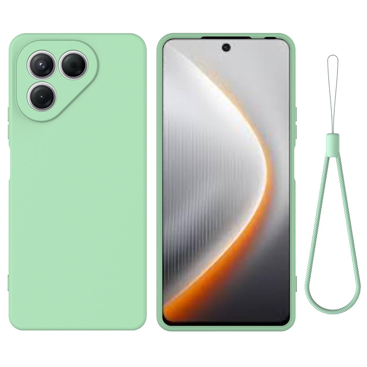 

For TECNO Pova 7 4G Liquid Silicone Case Phone Back Cover with Hand Strap Green