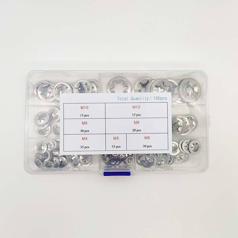 180-Piece Set: 304 Stainless Steel Internal Tooth Conical Spring Washers, M3-M12