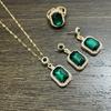 Wedding accessories, exquisite crystal glass square necklace, earrings, emerald three-piece new bridesmaid jewelry.