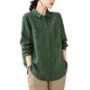 Autumn Cotton Linen Blouses & Shirts Lapel Artistic Loose Casual Long Sleeved Cardigan Solid Color Shirt for Women