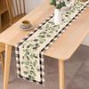 Seliem Spring Eucalyptus Leaves Greenery Table Runner, Black White Buffalo Plaid Check Kitchen Dining Table Decor, Green Plants Botanical Summer