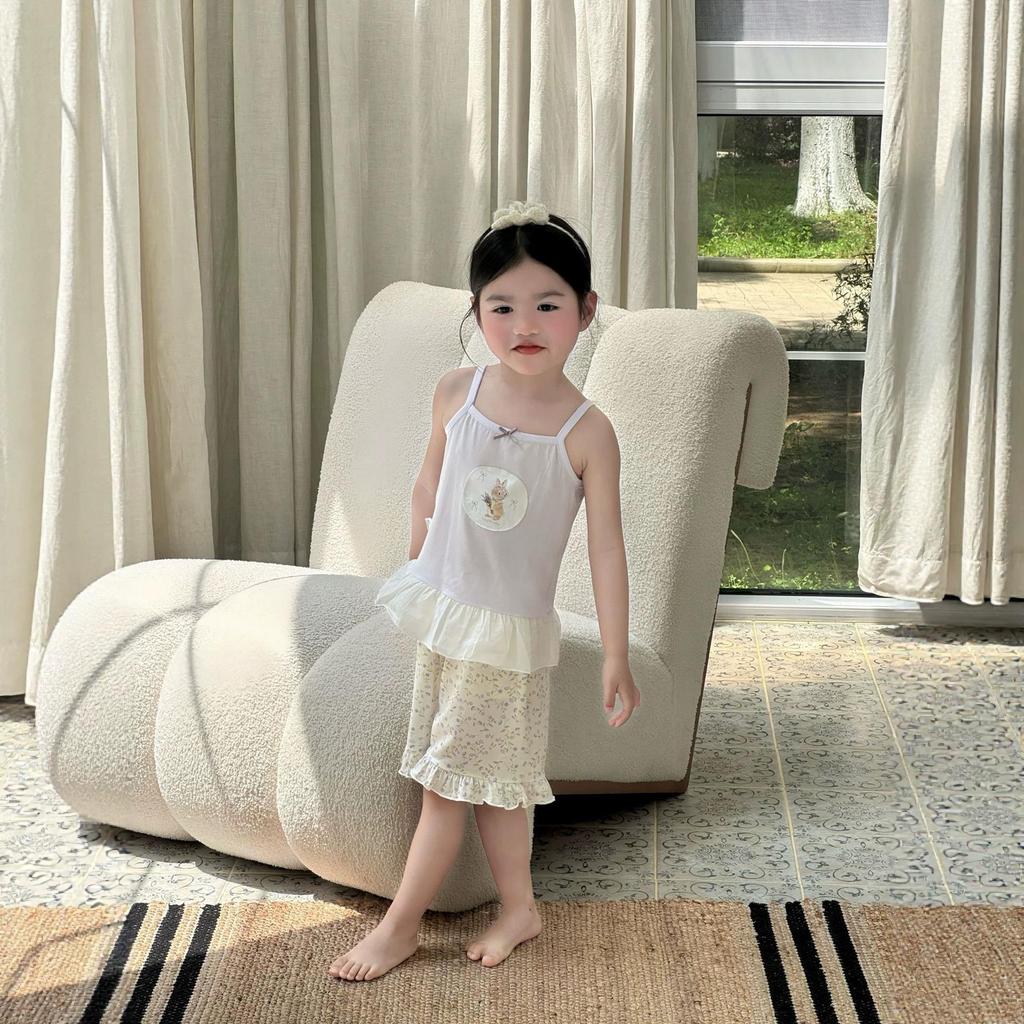 Class A Lyocell Girls' Little Fish Summer Pajamas – Soft, Breathable, Lightweight Camisole Homewear