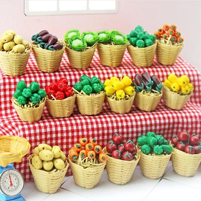 1:12 Mini Simulazione Frutta e Verdura Artificiale Casa delle Bambole Cesto di Bambù per Verdure Accessori in Miniatura per Bambini