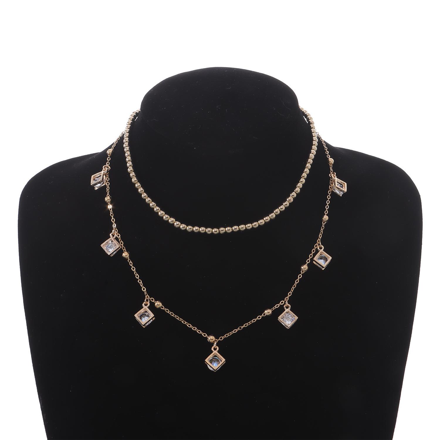 Imitation Rhinestone Beaded Collar Necklace Two Groups Women s Trend Necklace