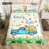 Easter Rabbit Tail Comforter Cover Pastel Pink Tulip Flowers Duvet Cover Twin Easter Eggs Kawaii Animal Bedding Set Easter Decor