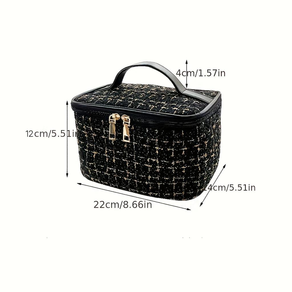 [Stylish Makeup Bag] Large Plaid Makeup Bag | Multi-Functional Travel Organizer with Rayon Lining, Polyester Material,Perfect Gift for Girlfriend,Wife