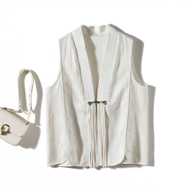 

PK Thousand Yuan Quality Does Not Lose! Island Country Original Order ~ Elegant Elite Women V-neck Jacquard Cotton Three-Dimensional Versatile Vest White L