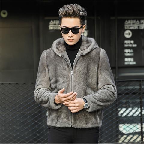 Autumn and winter new imitation mink coat men's fur imitation mink coat stand-up collar imitation velvet green