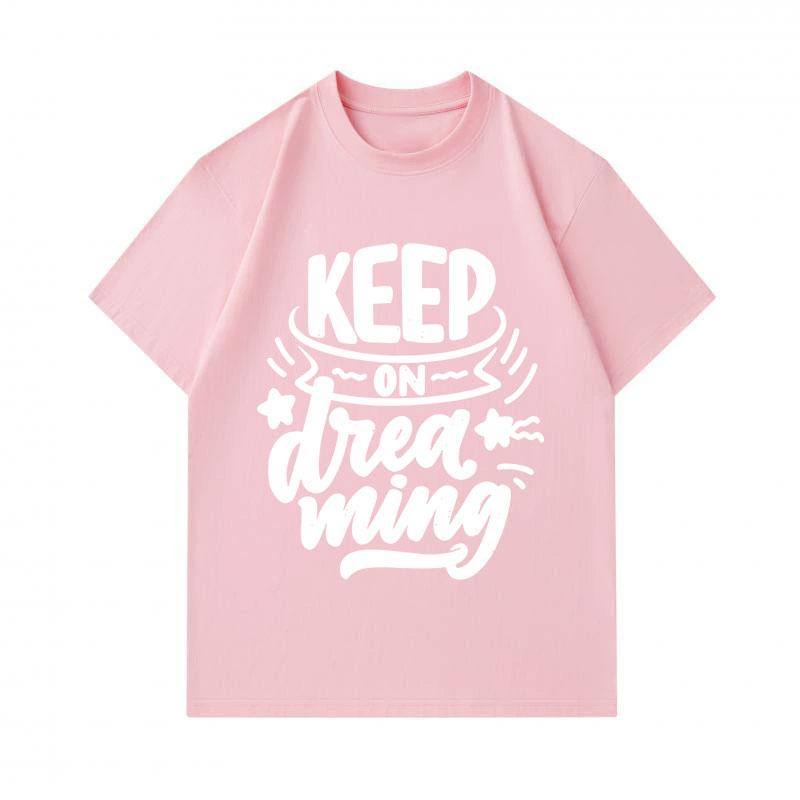Men's 100% Cotton Crew Neck Short Sleeve T-Shirt, Keep On Dreaming Inspirational Letter Graphic Casual Soft Breathable Tee Top For Daily Wear