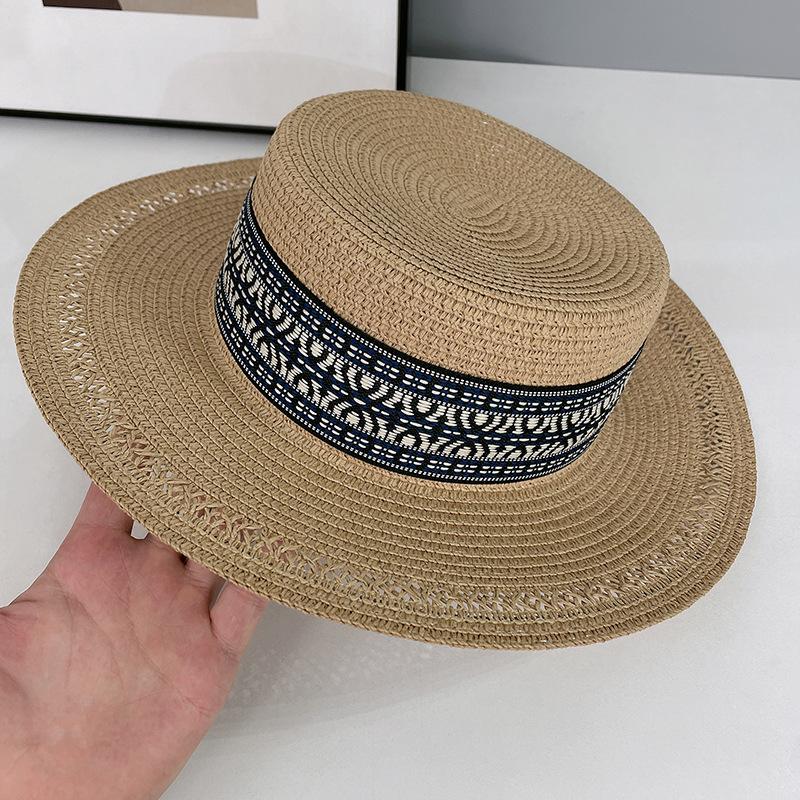 Bohemian Flat Top Straw Hat Children Summer Vacation Beach Sunshade Sun Hat Versatile French Top Hat