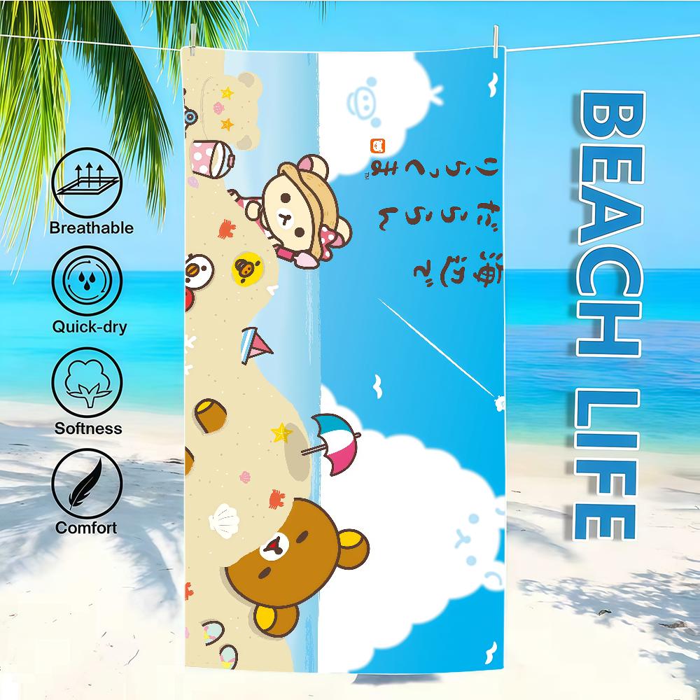 R-rilakkumas-es Towel Textile Bathrobe Beach Quick-Drying Lightweight Cute Portable Camping Swim Pool Cartoon Travel