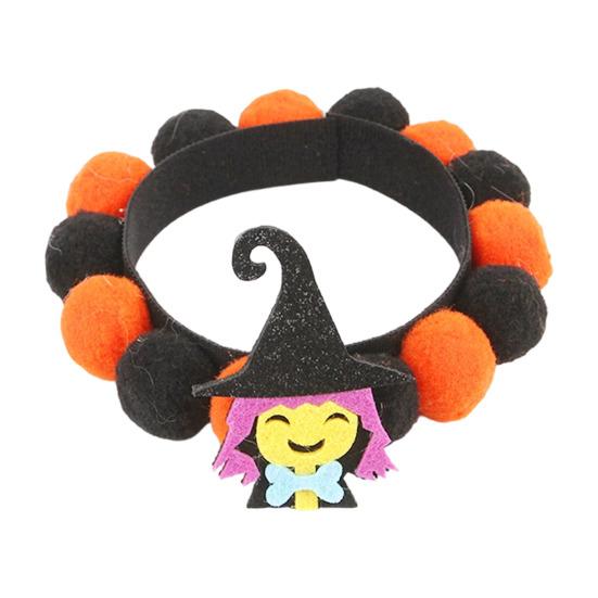 Witch Bat Pumpkin Collar Halloween Pom-pom Cat Collar, Adjustable Cute Dog with Decorations Orange And Black Pom-poms for Cats Dogs Photogenic
