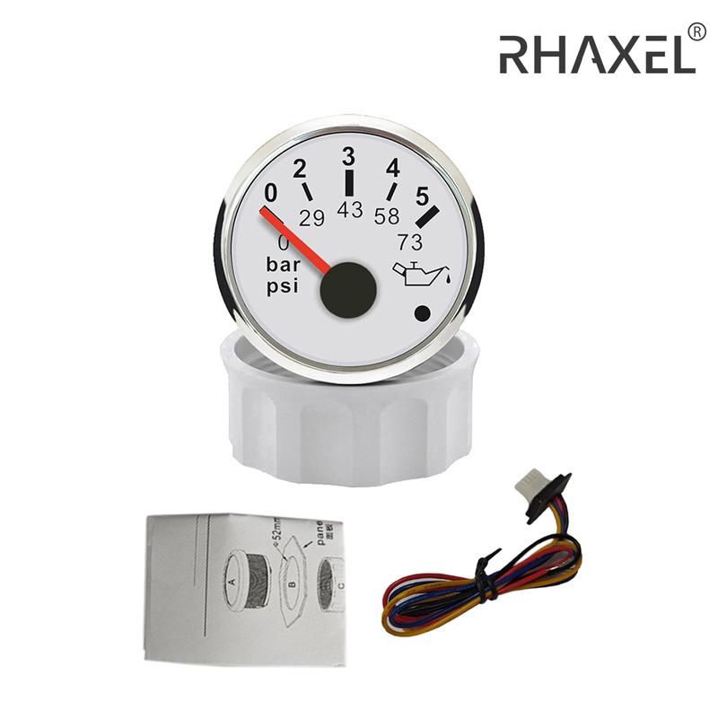 RHAXEL 52mm (2'') Oil Pressure Gauge 0-5Bar 0-73Psi 0-10Bar 0-145Psi for Car RV Yachts with Alarm Red Backlight 12Volt 24Volt