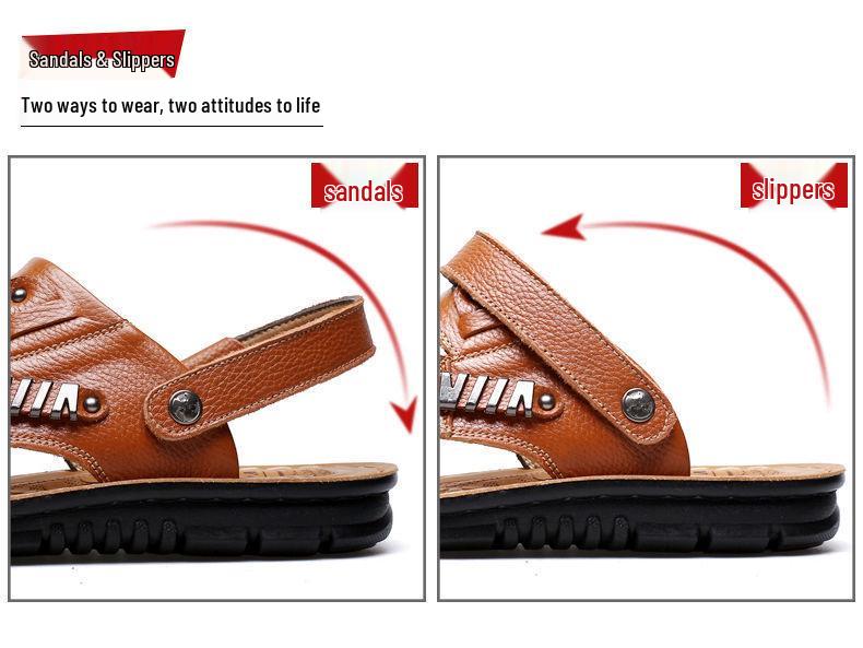 Męskie sandały plażowe z prawdziwej skóry na podeszwie Oxford