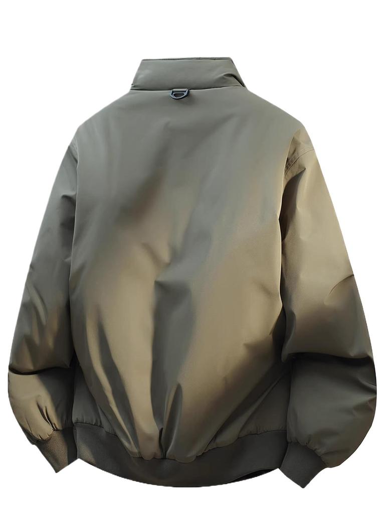 Męska pikowana kurtka robocza w stylu amerykańskim, bawełniana - kołnierz stojący, ciepła, pogrubiona, luźny krój, jednolity kolor, odzież wierzchnia jesień/zima.