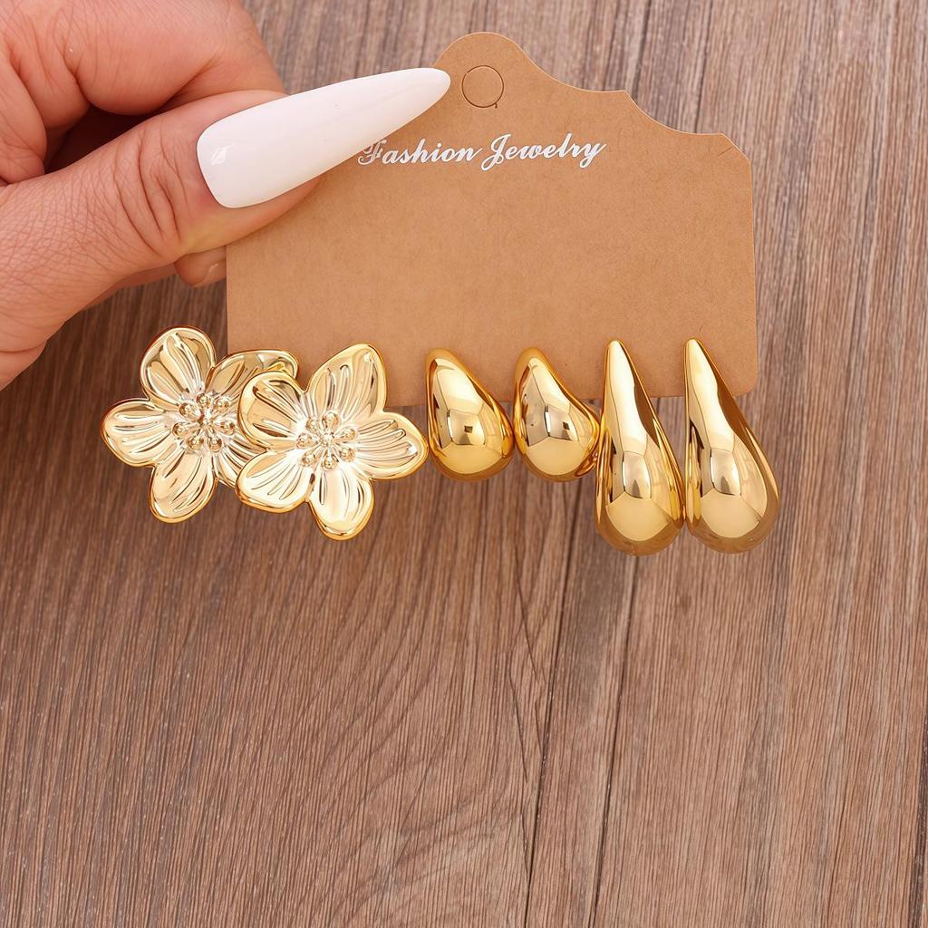 European & American Women's Flower & Starfish Stud Earring Set - Elegant, Stylish, Unique Design